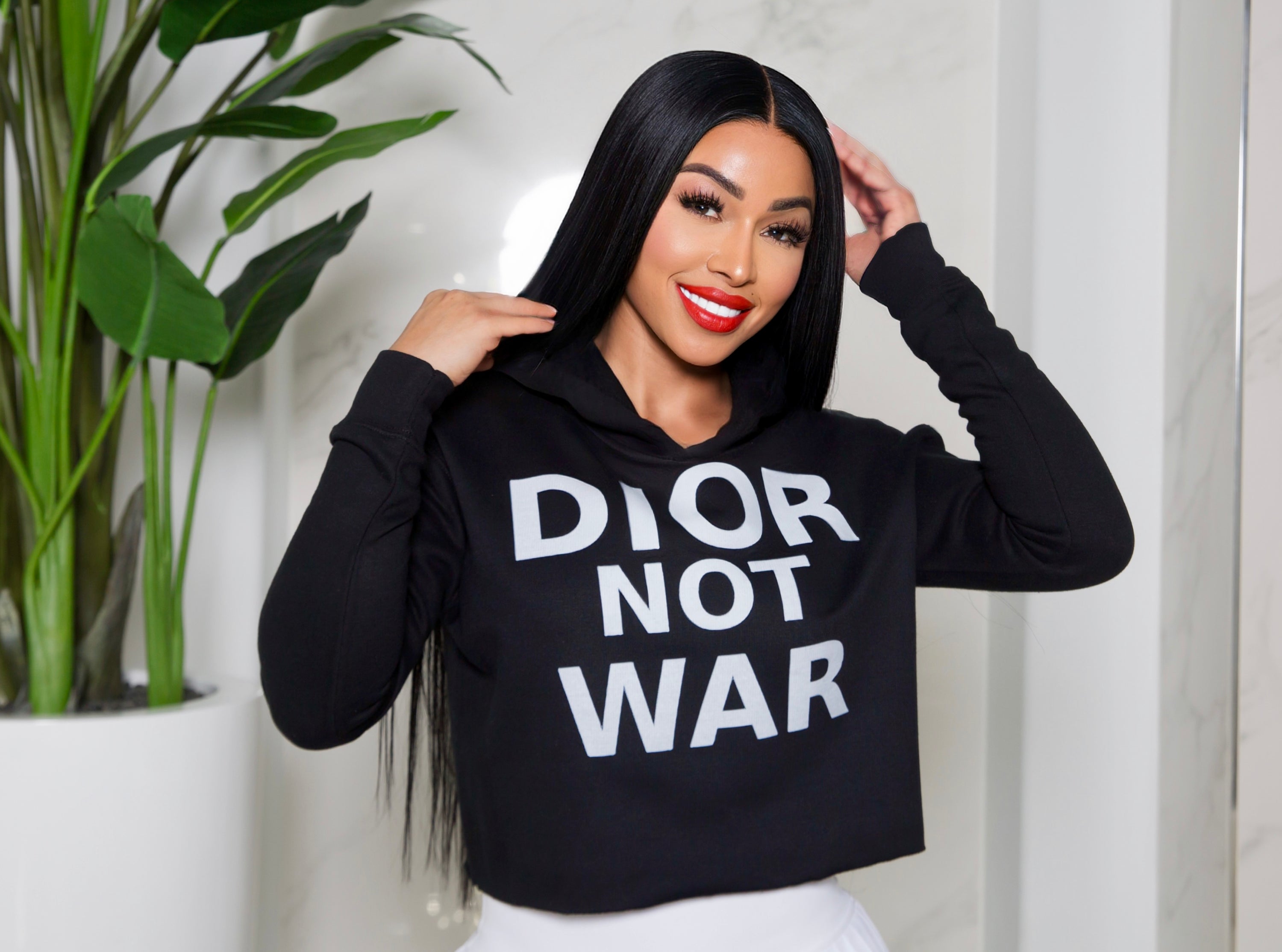“DIOR NOT WAR" Cropped Hoodie