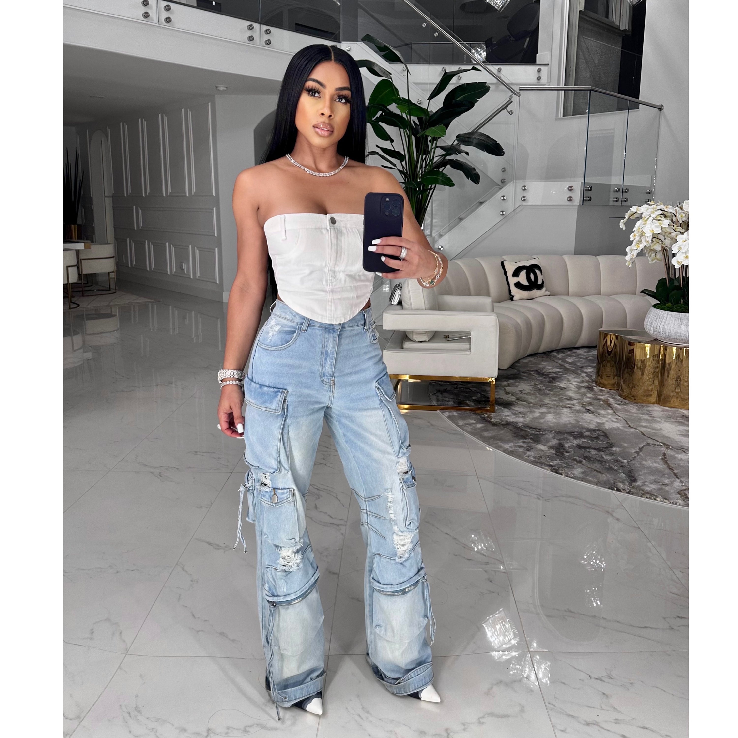 "Giselle" Premium Cargo Jeans
